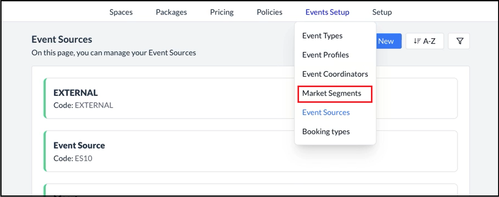Event Setup Menu - Market Segments Link