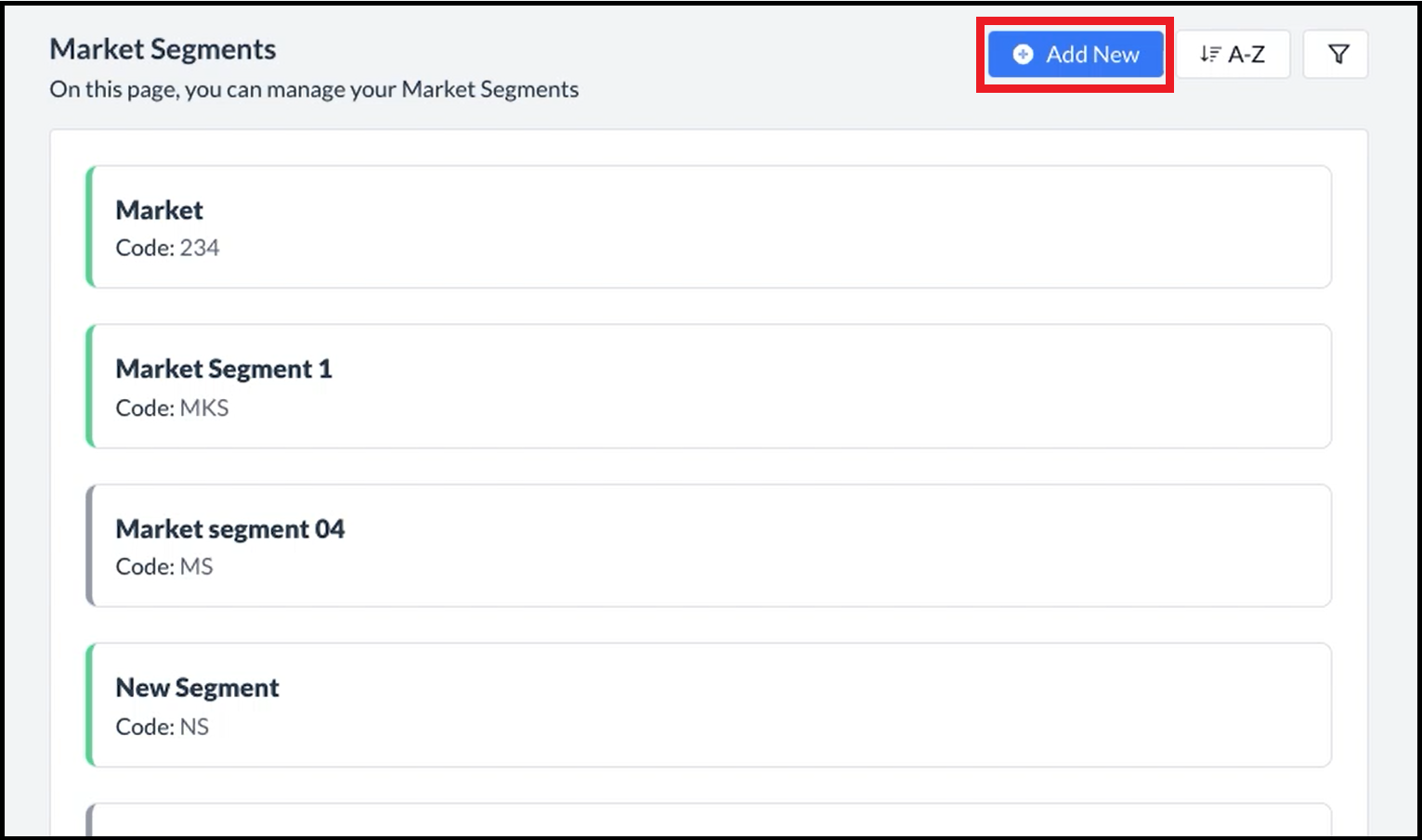 Market Segments Page - Add New Link