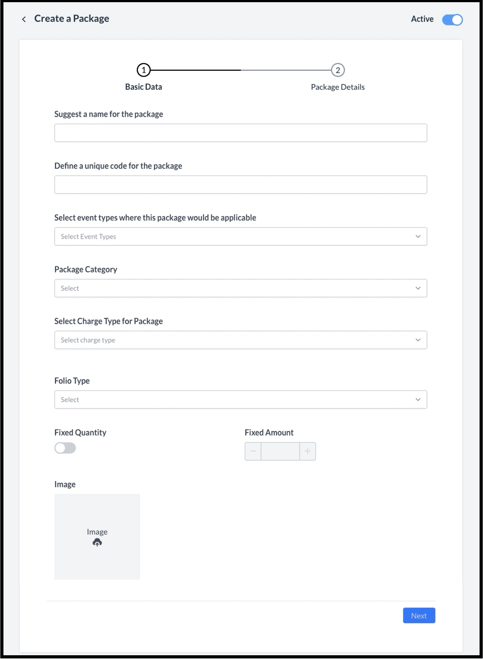 Create a Package Wizard - Basic Data, Blank