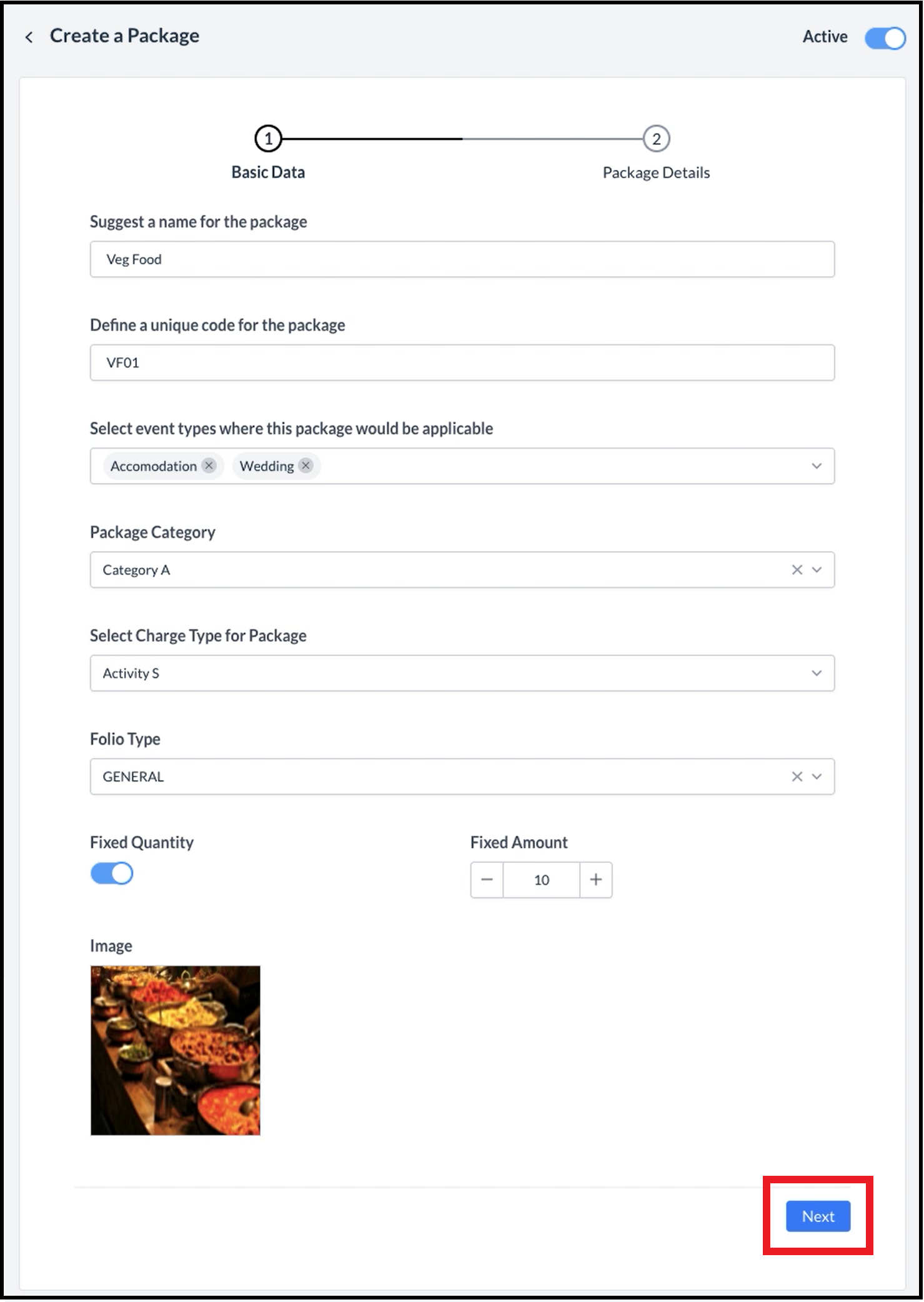 Create a Package Wizard - Basic Data, Filled