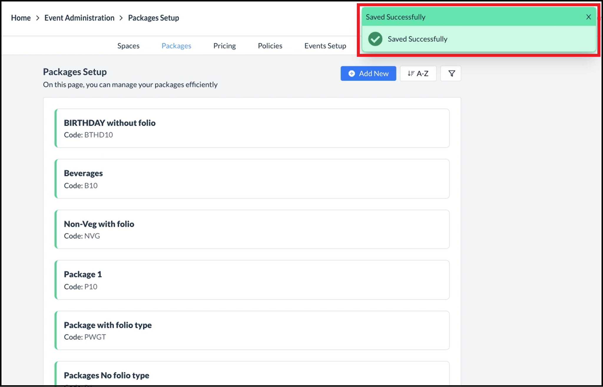 Package Added Success Message