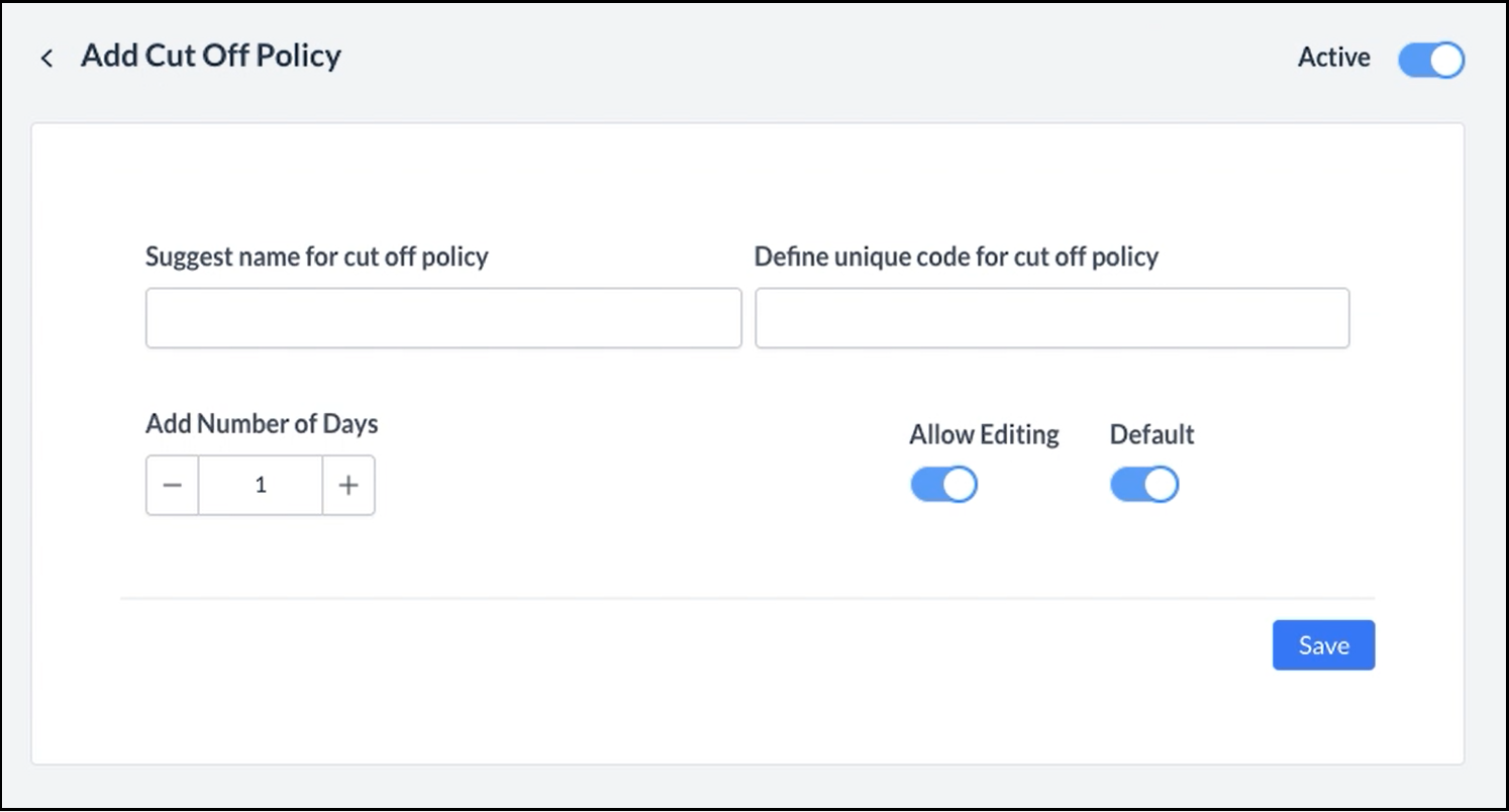 Add Cut Off Policy Popup - Blank
