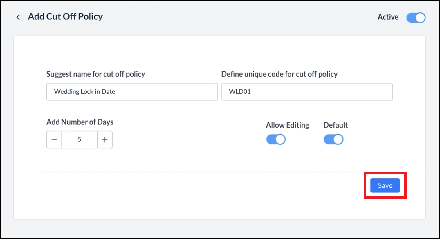 Add Cut Off Policy Popup - Filled