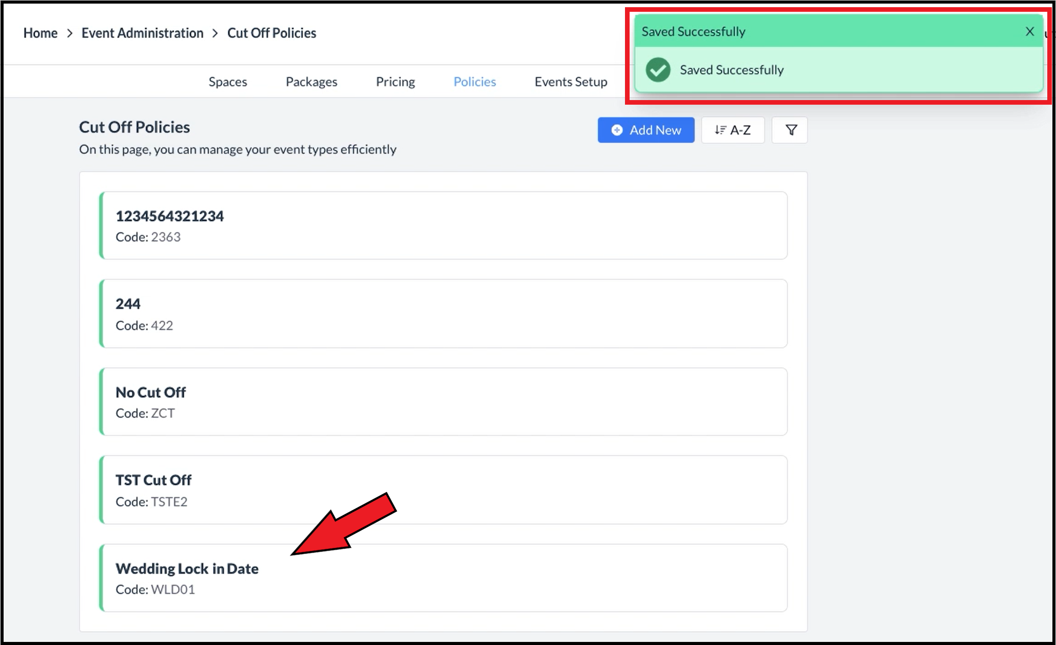 Success Message - Policy Added