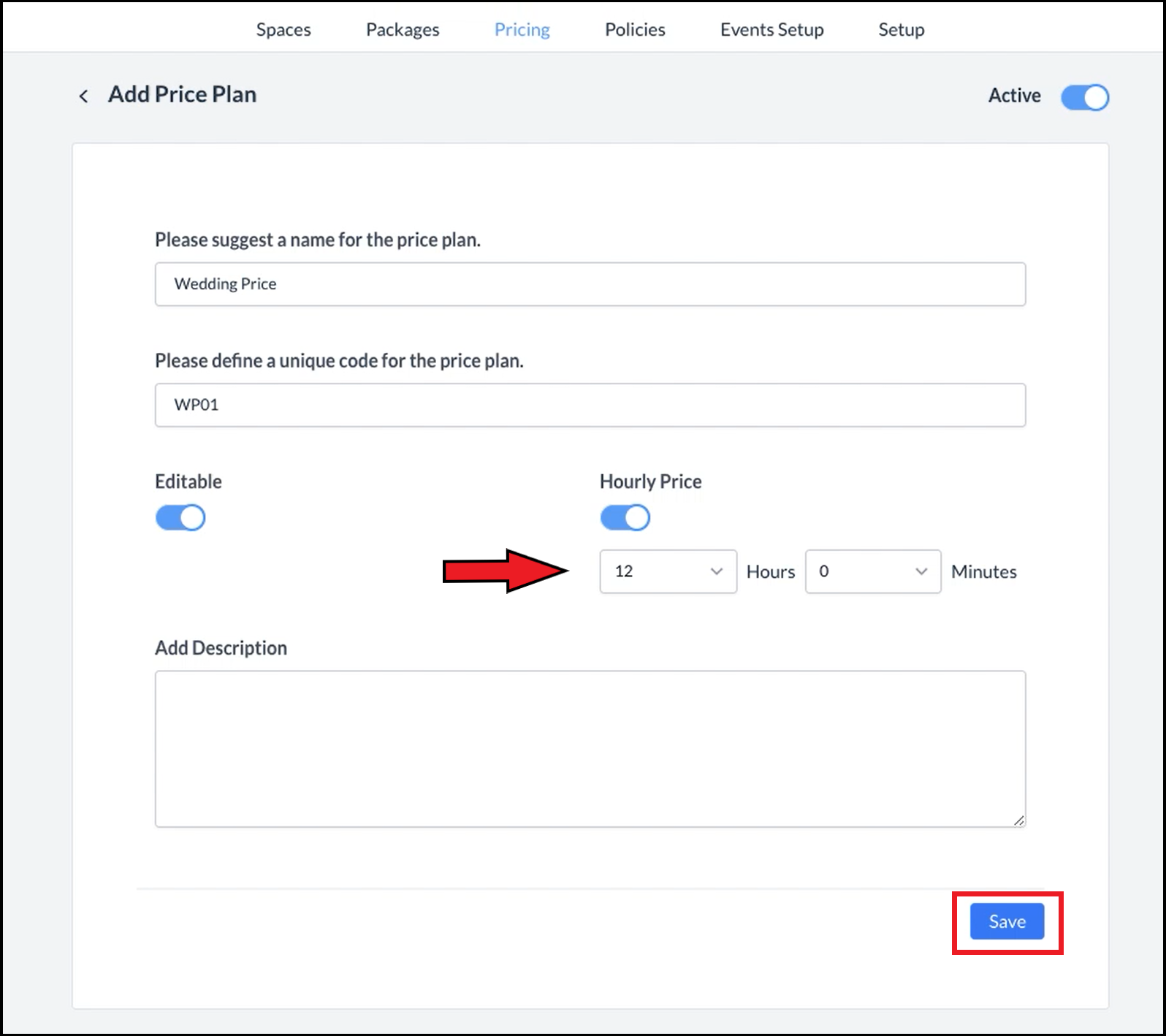 Add Price Plan Panel - Filled