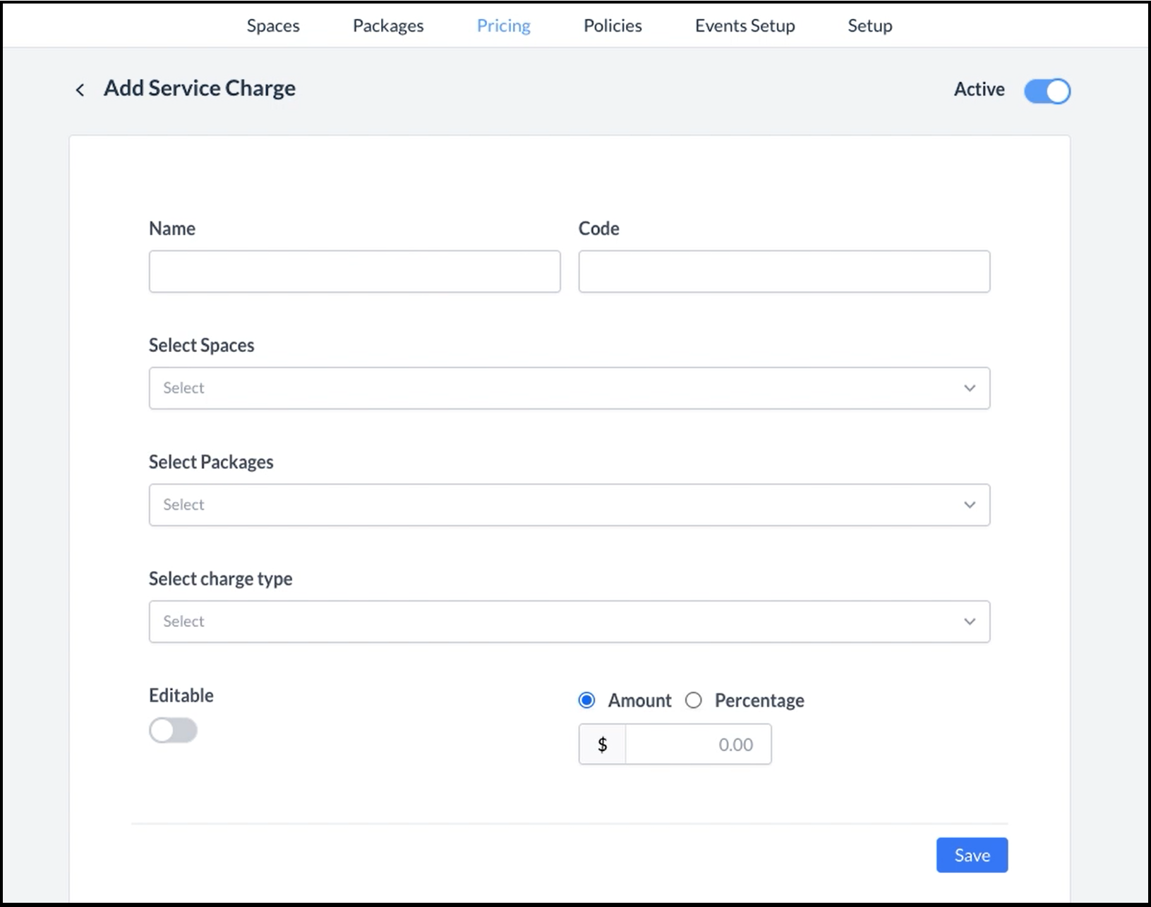 Add Service Charge Panel - Blank