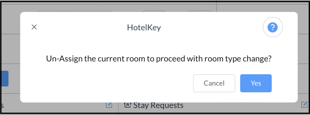 Room Type Change Confirmation Popup