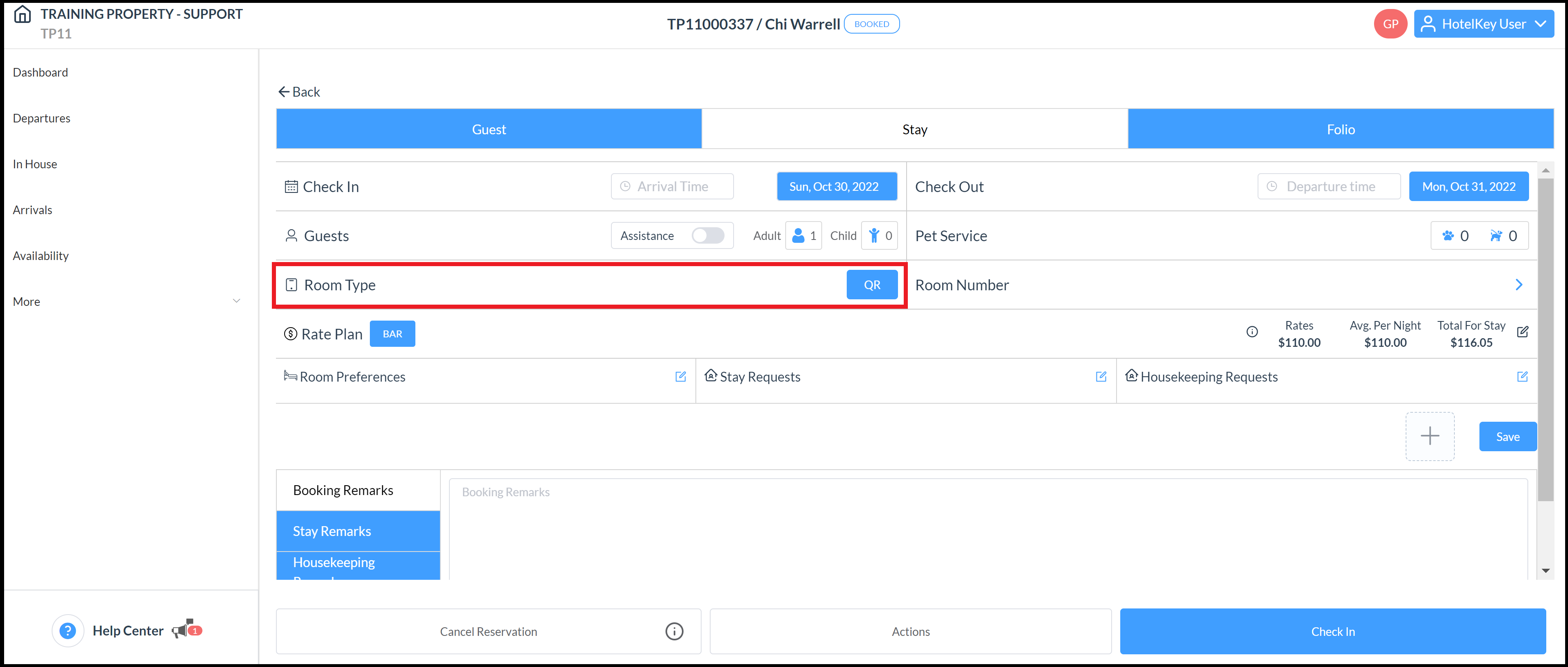 Booking Details Page - Stay Tab - Room Type Button