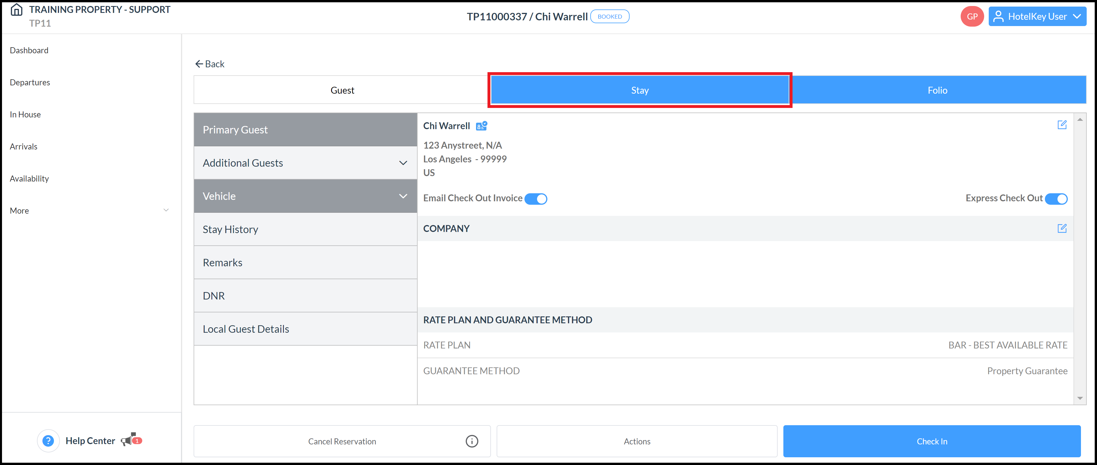 Booking Details Page - Stay Tab