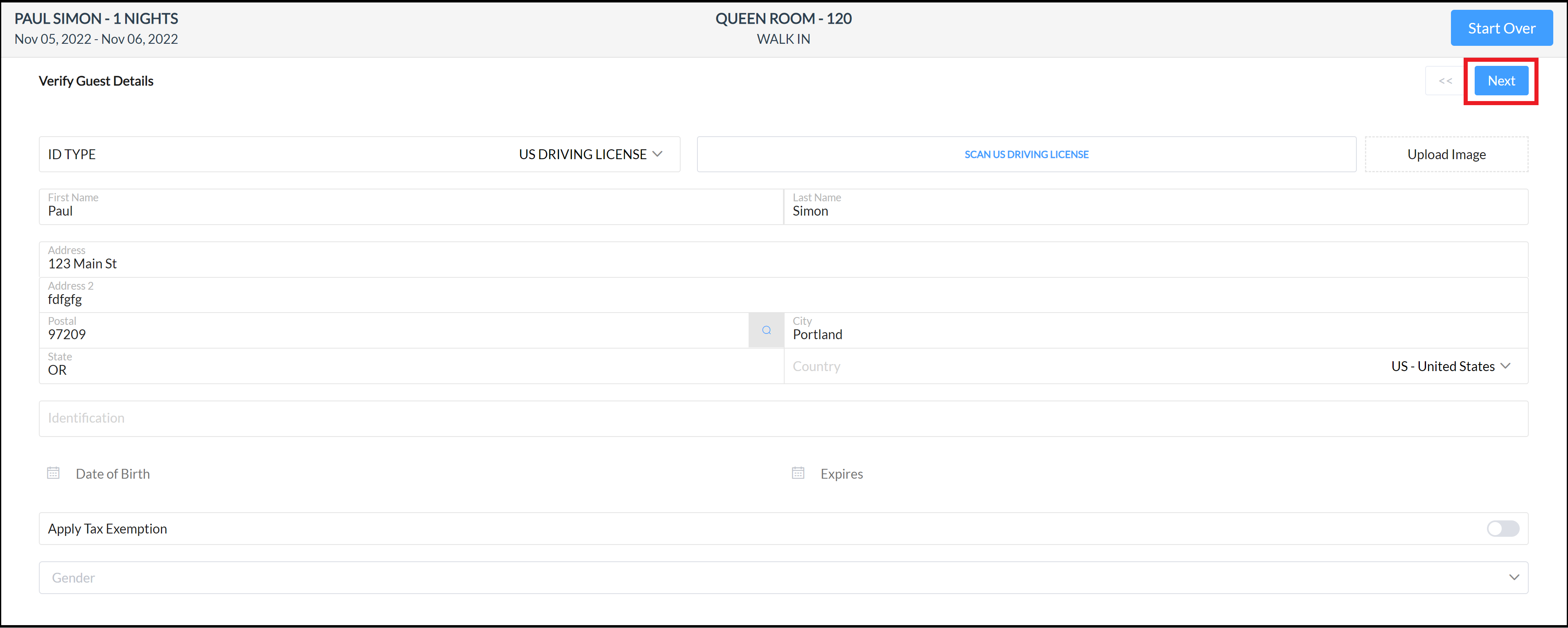 Verify Guest Details Panel