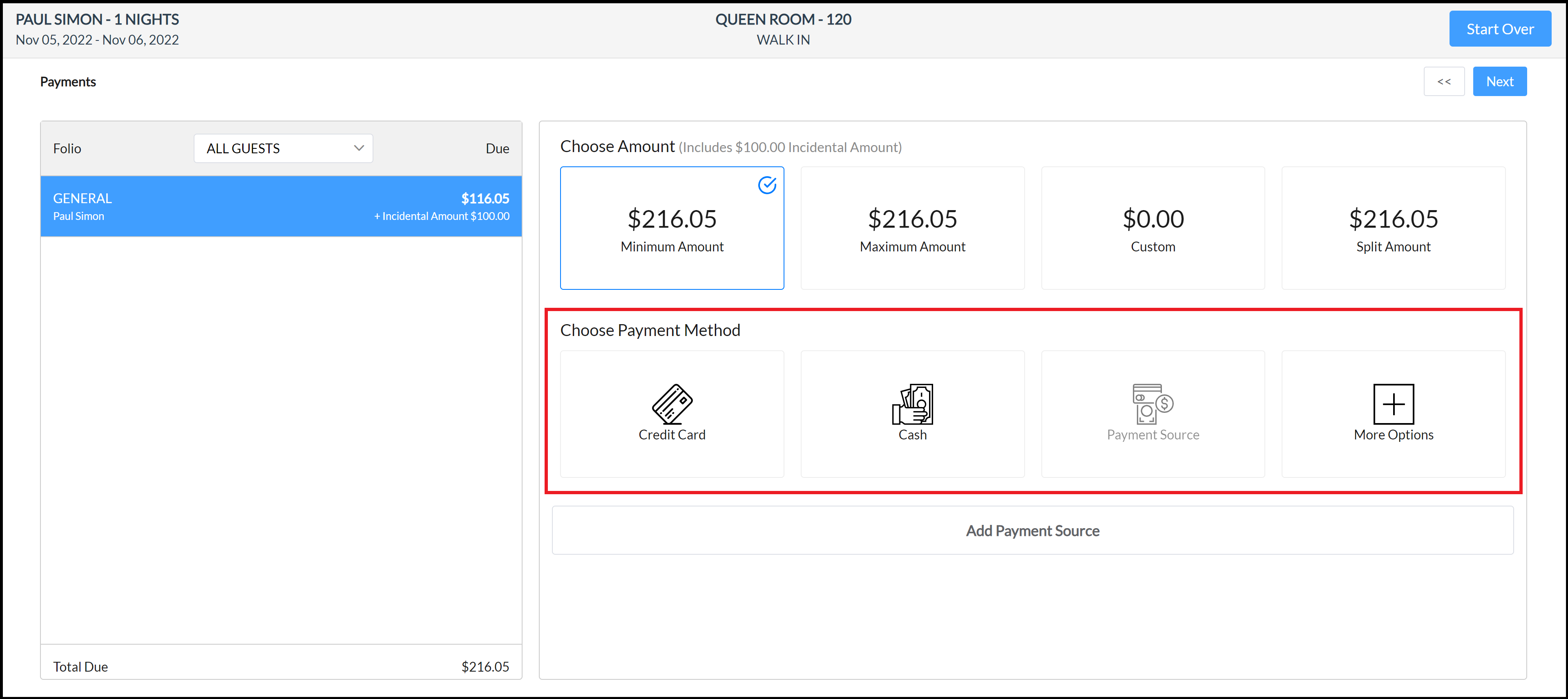 Payments Panel - Amount Due Shown