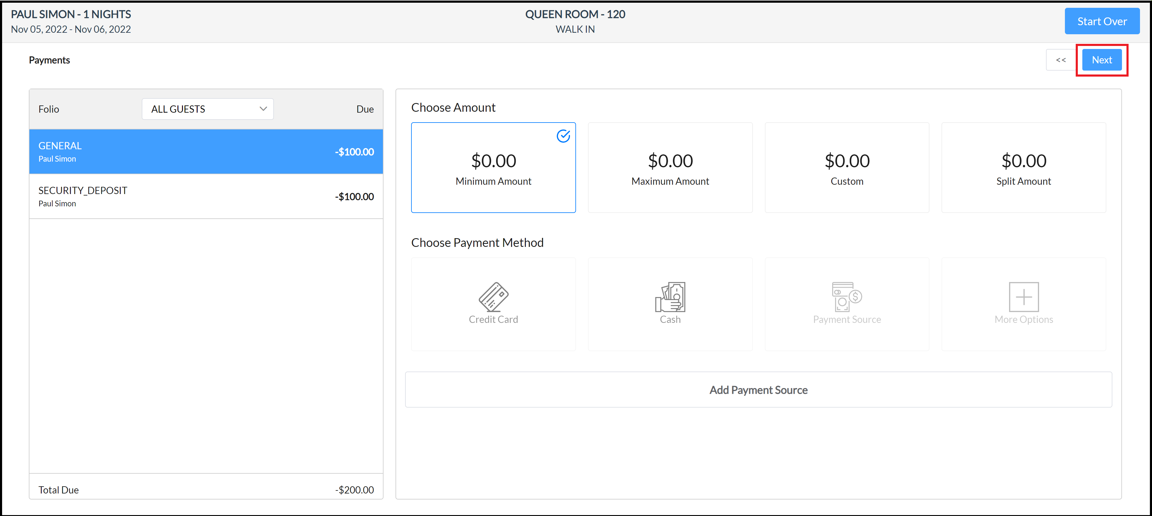 Payments Panel - No Amount Due