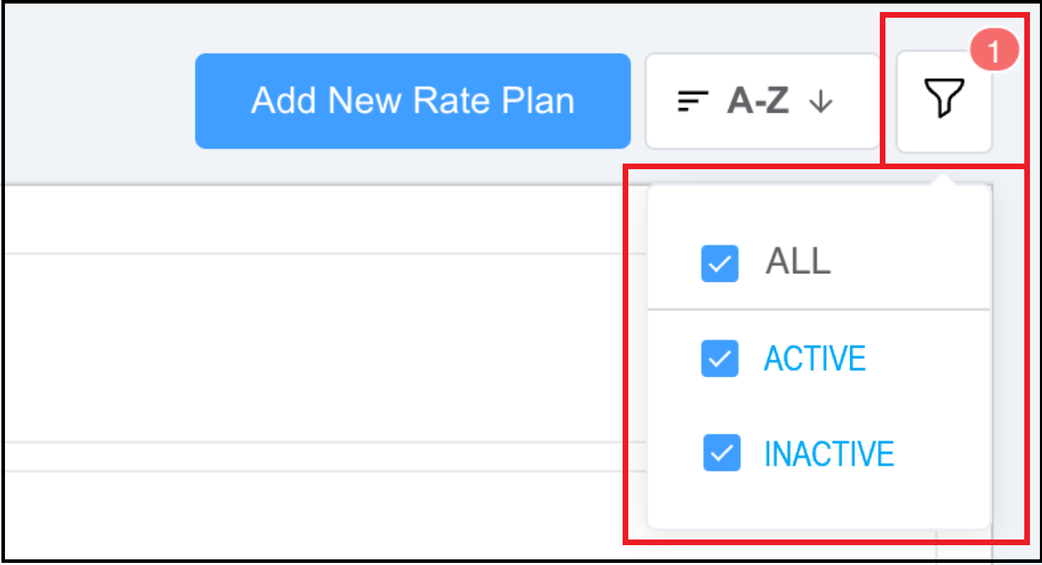 Rate Plan List Filter