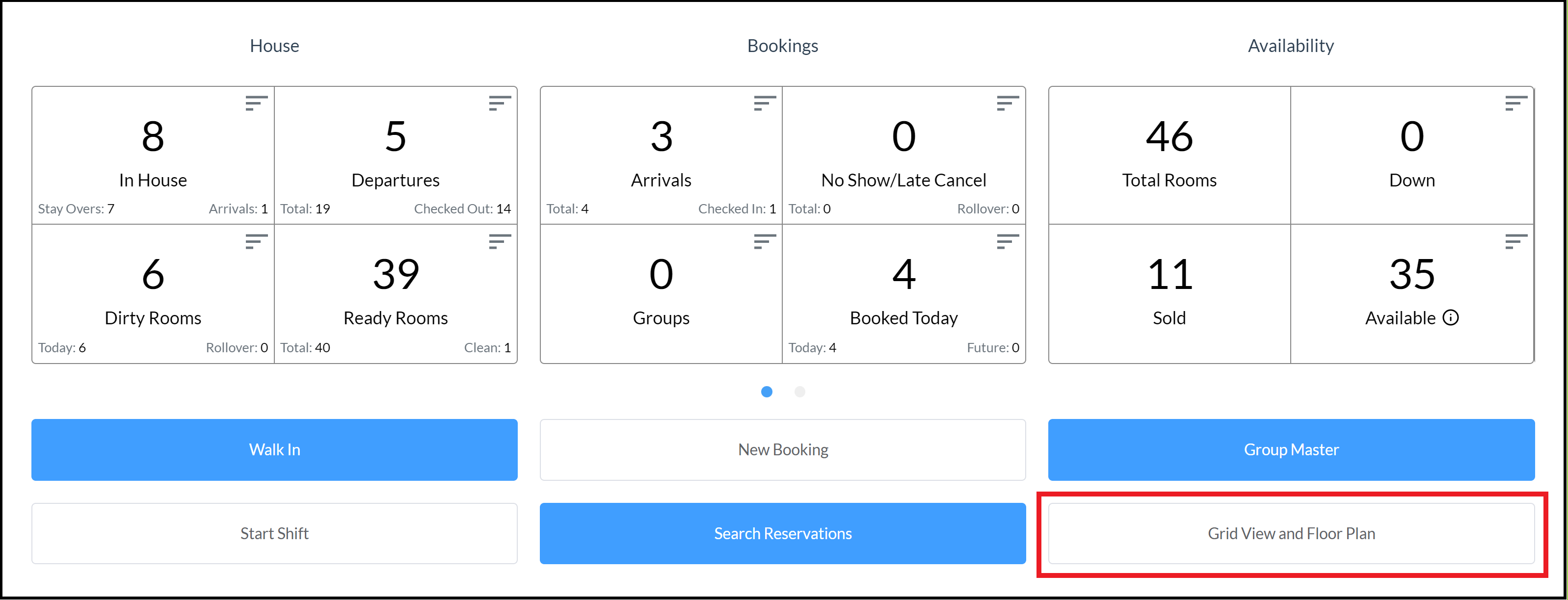 Front Desk Dashboard - Grid View and Floor Plan Link