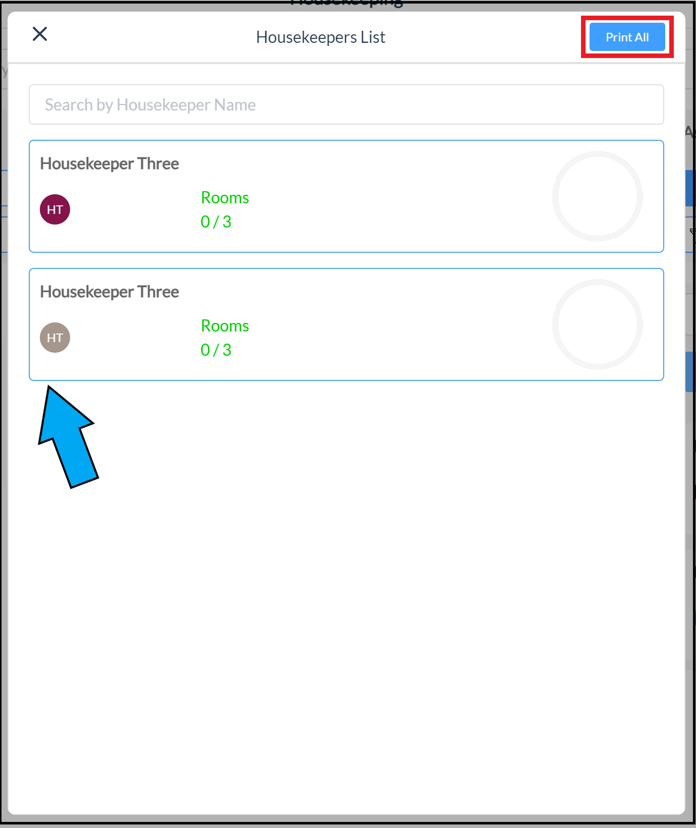 Housekeepers List Popup