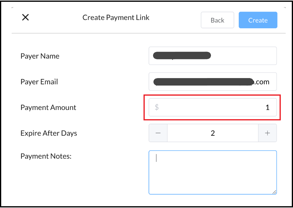 Create Payment Link Popup