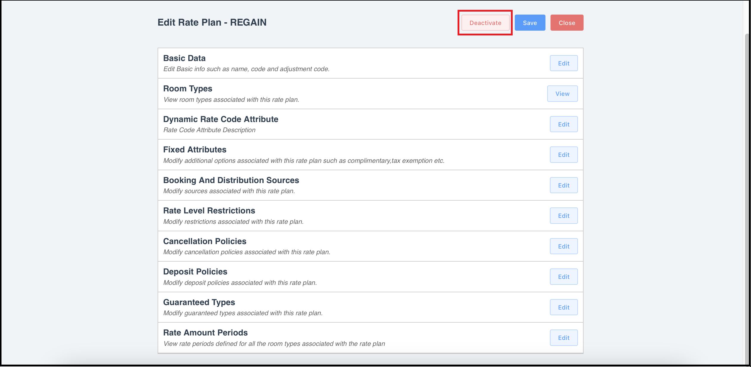 Edit Rate Plan Page