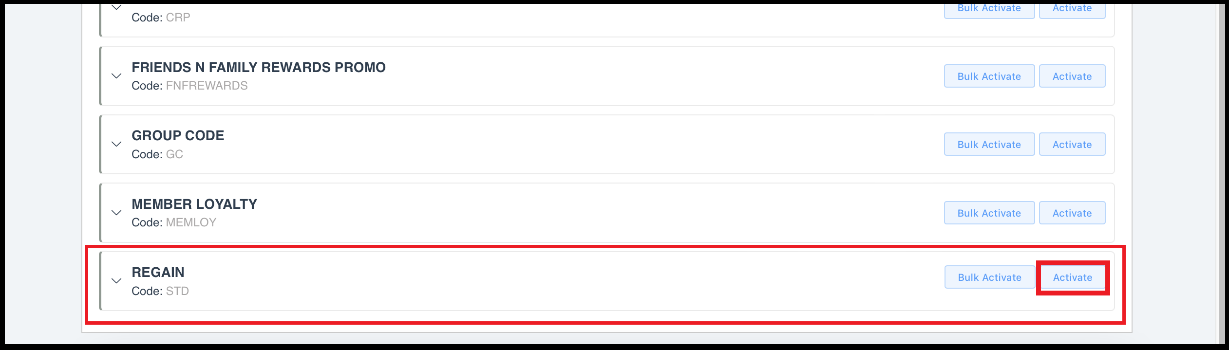 Rate Plans Panel - Plan Deactivated