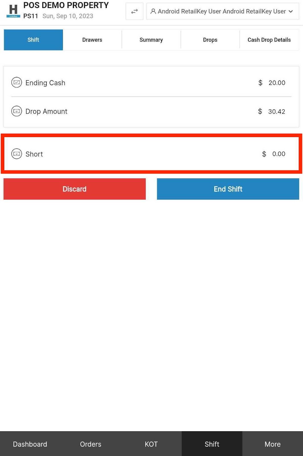 End Shift, Confirm Cash Drop Android