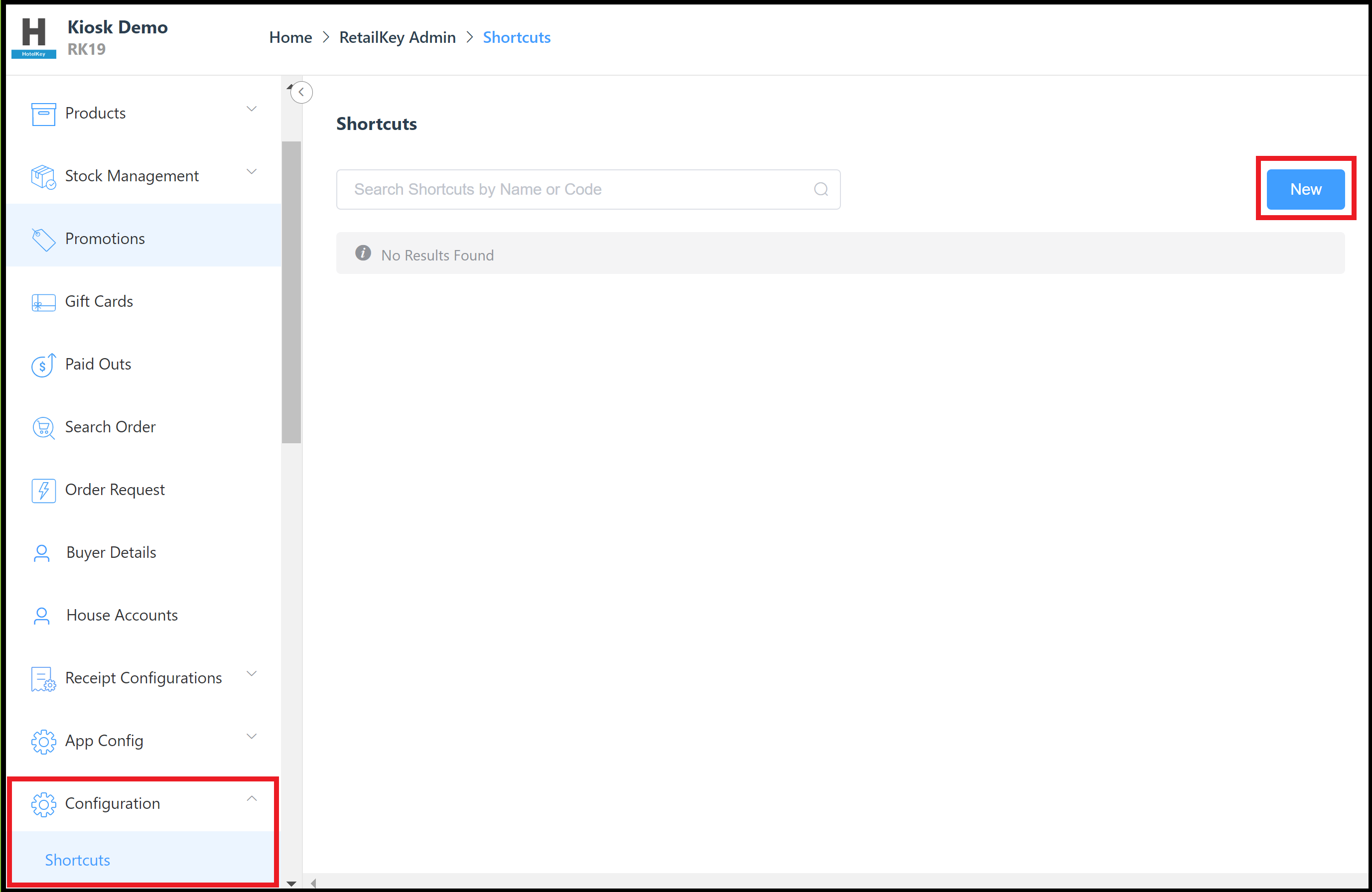 Configuration Sidebar Menu - Shortcuts Link