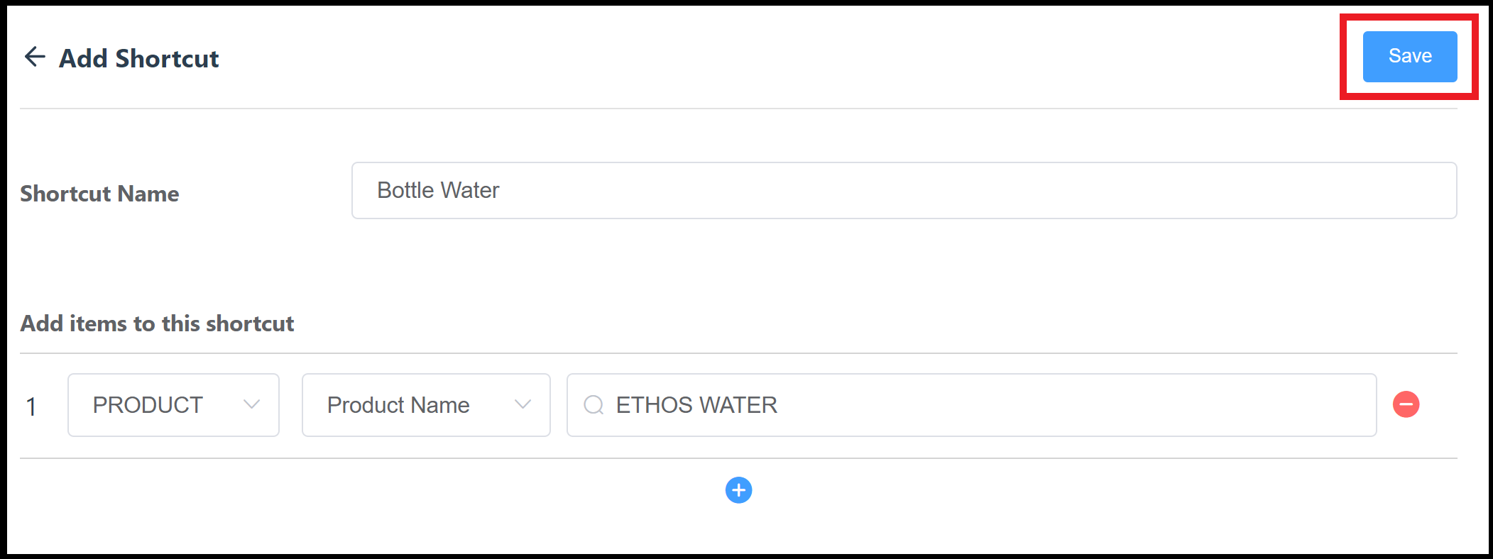 Add Shortcut Panel - Completed Example