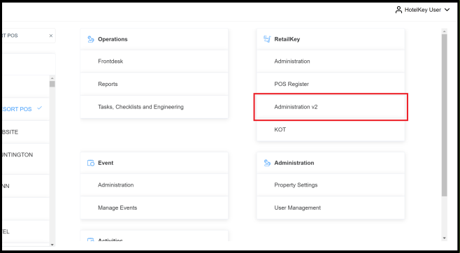 RetailKey Section in HotelKey Admin App