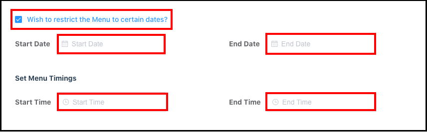 Create Menu Panel - Section 3, Menu Restricted by Dates