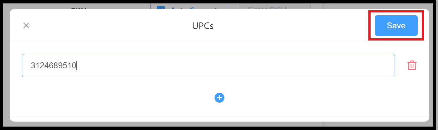 UPC Code Entry Popup