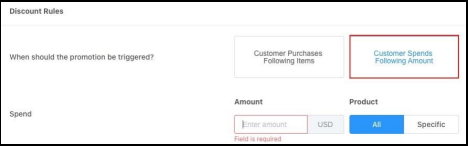 Discount Rules Section - Customer Spends Following Amount Selected