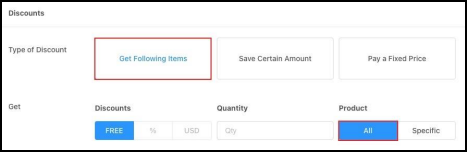 Discounts - Get Following Items FREE, Any Product Eligible to Be Given FREE