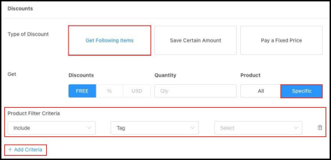 Discounts - Get Following Items FREE, only Specific Products Eligible to Be Given FREE