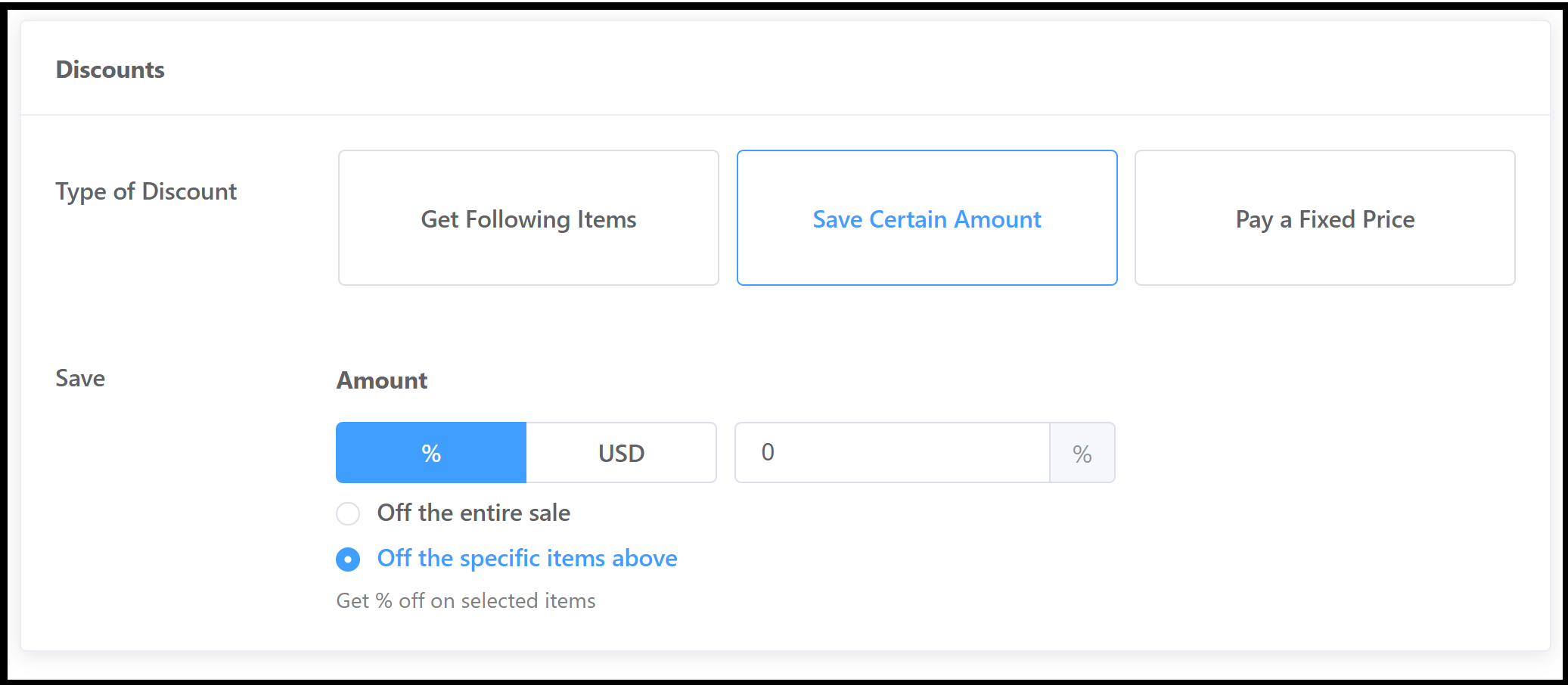 Discounts - Save Certain Amount