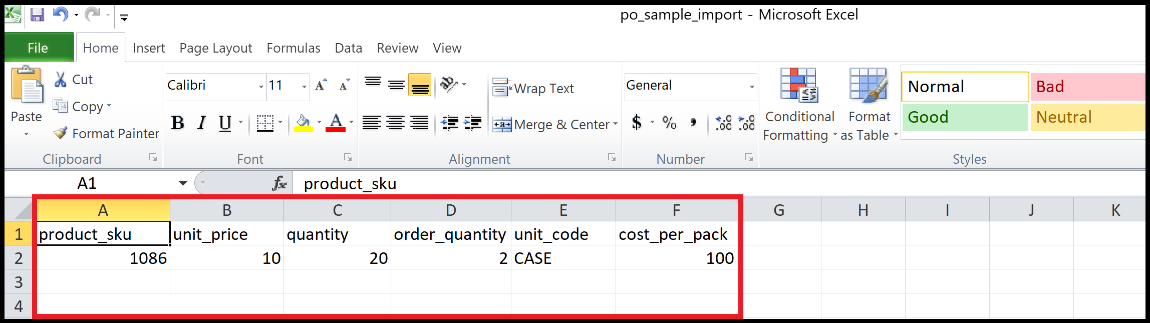 Sample Format CSV File