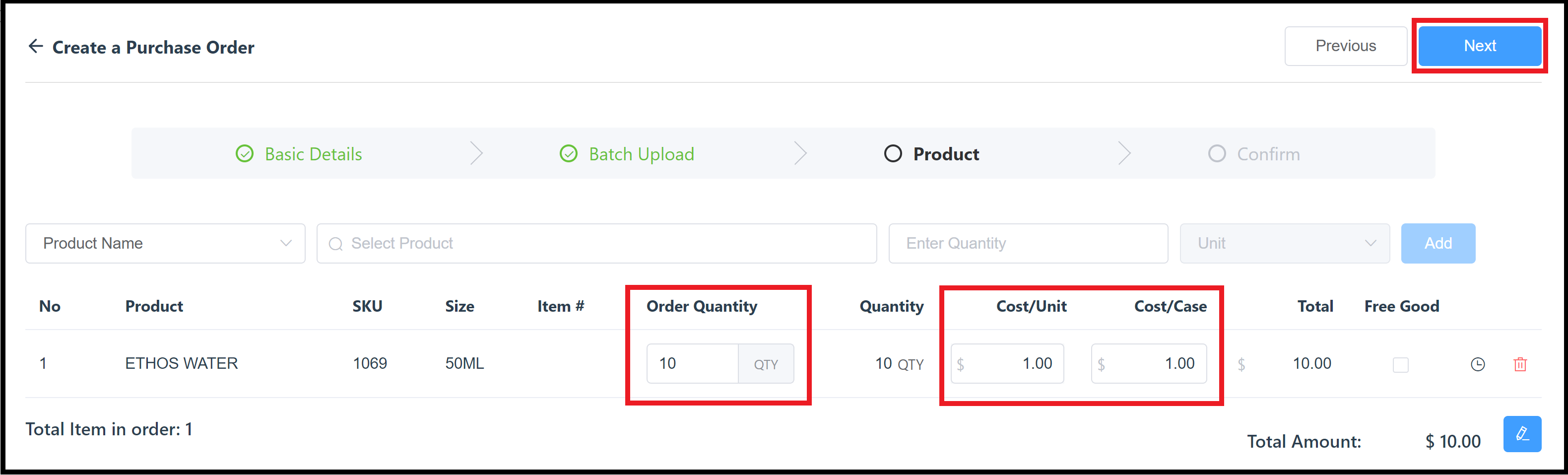 Product Tab - Enter Product Details