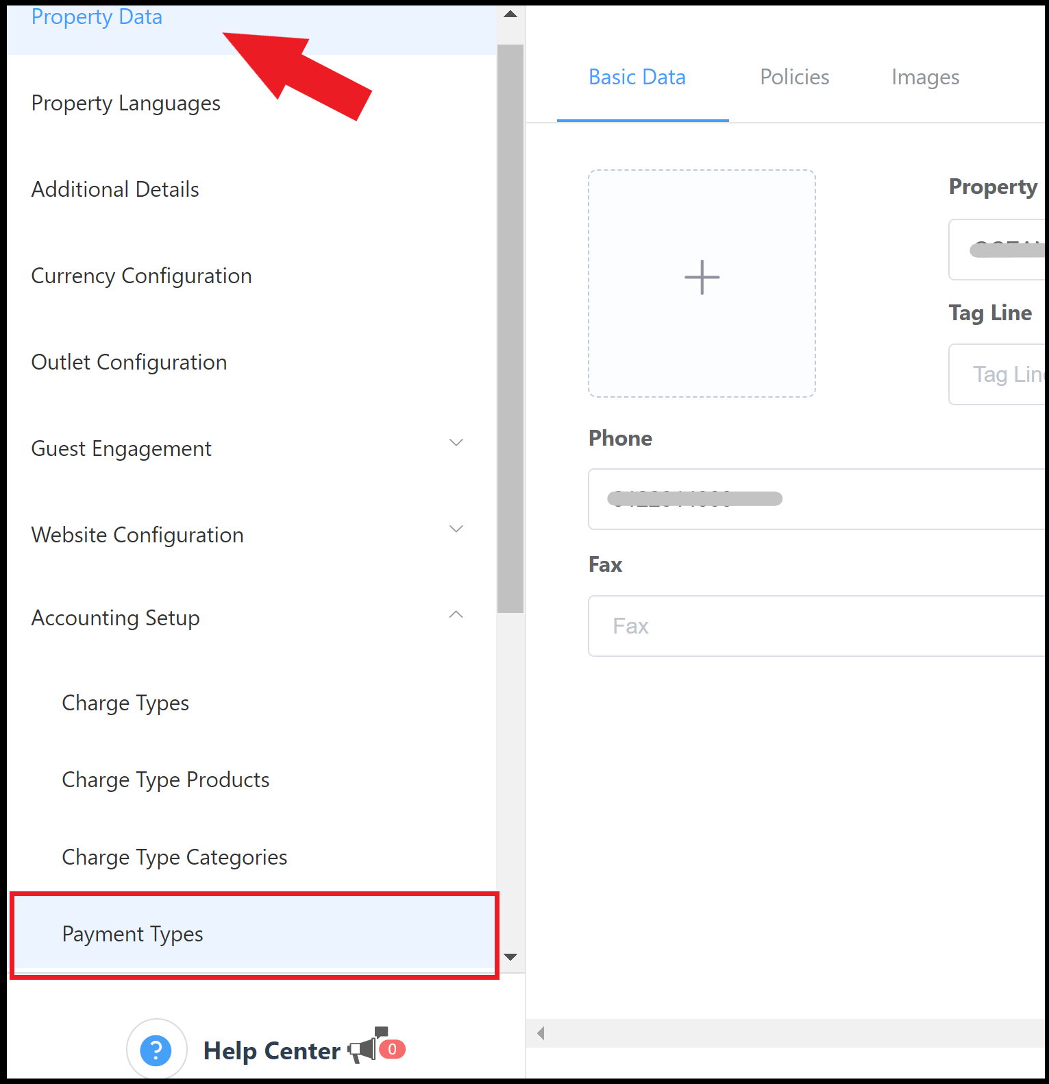 Property Data Menu Expanded - Payment Types Link