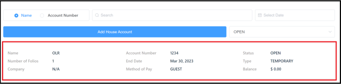 House Accounts Page