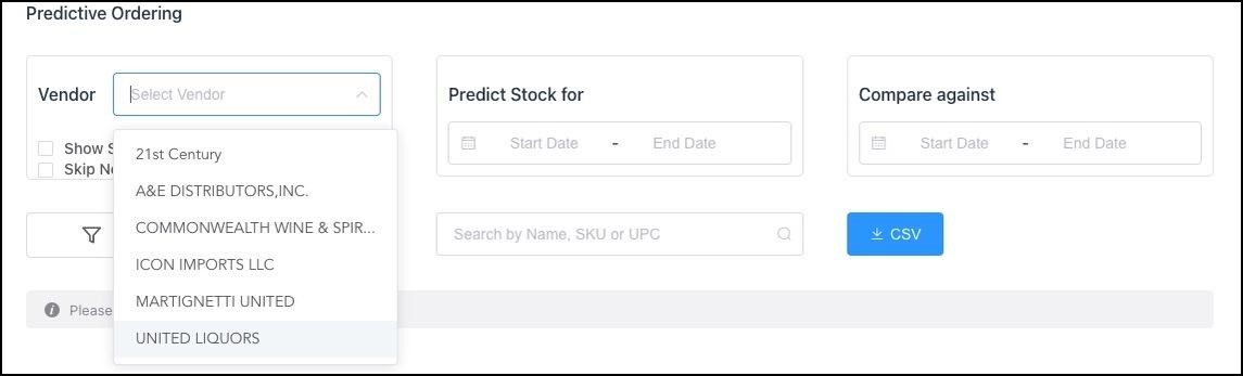 Vendor Select Drop Down