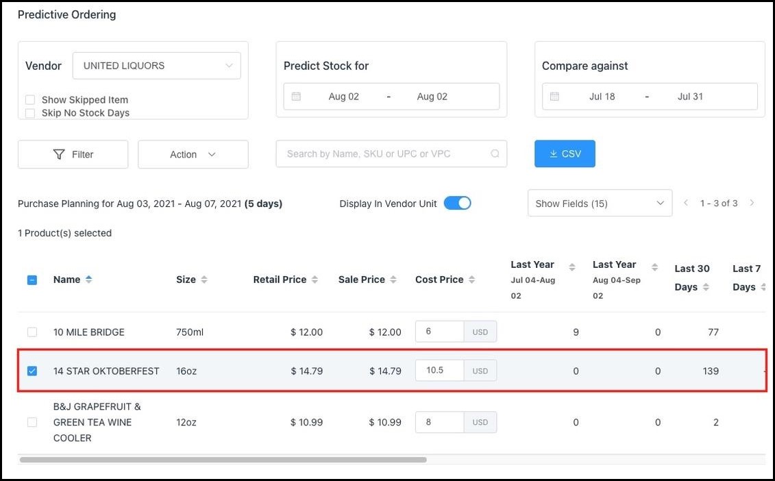 Item To Be Ordered Selected