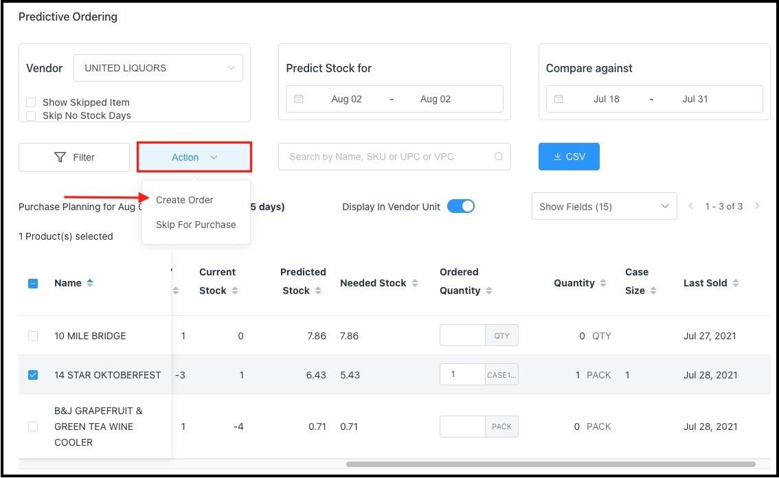 Select Predictive Ordering Action