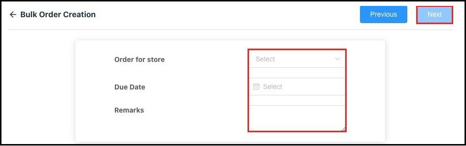 Bulk Order Creation Panel