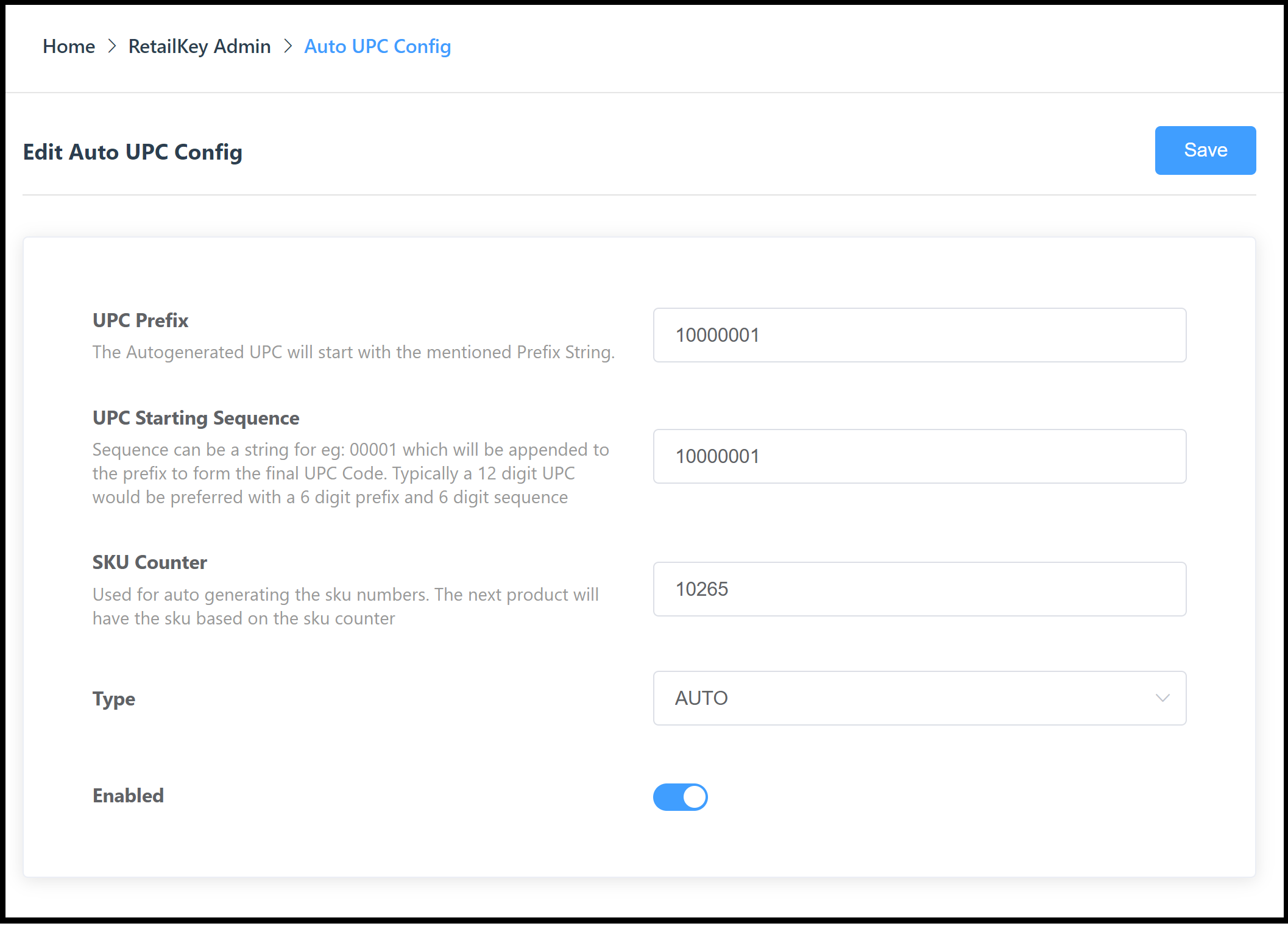 Auto UPC Config Panel