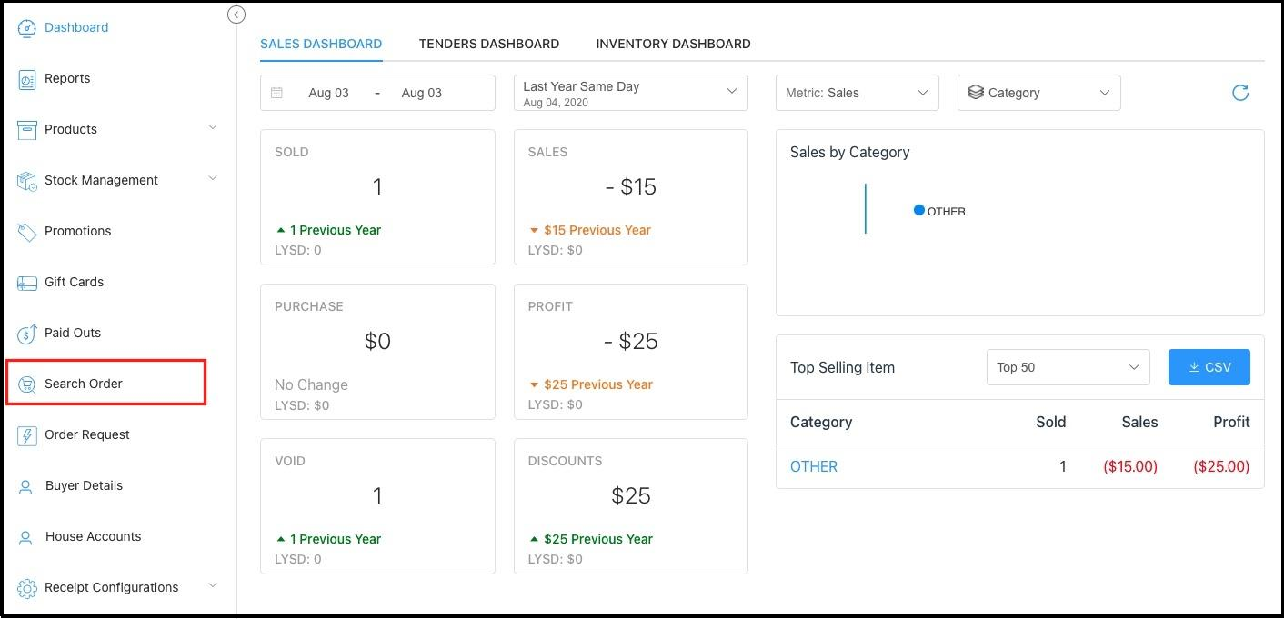 Search Order Sidebar Link
