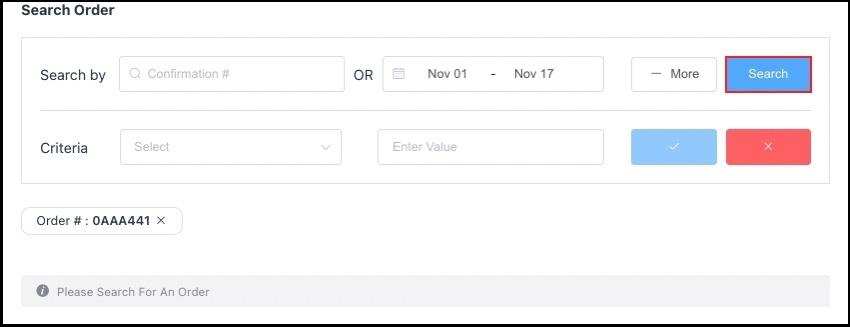 Search Order Panel - Search Link