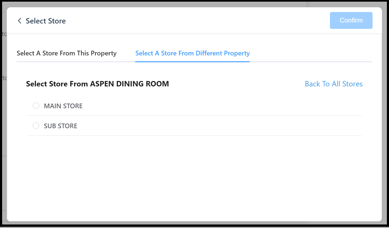 Select Store From Different Property Panel