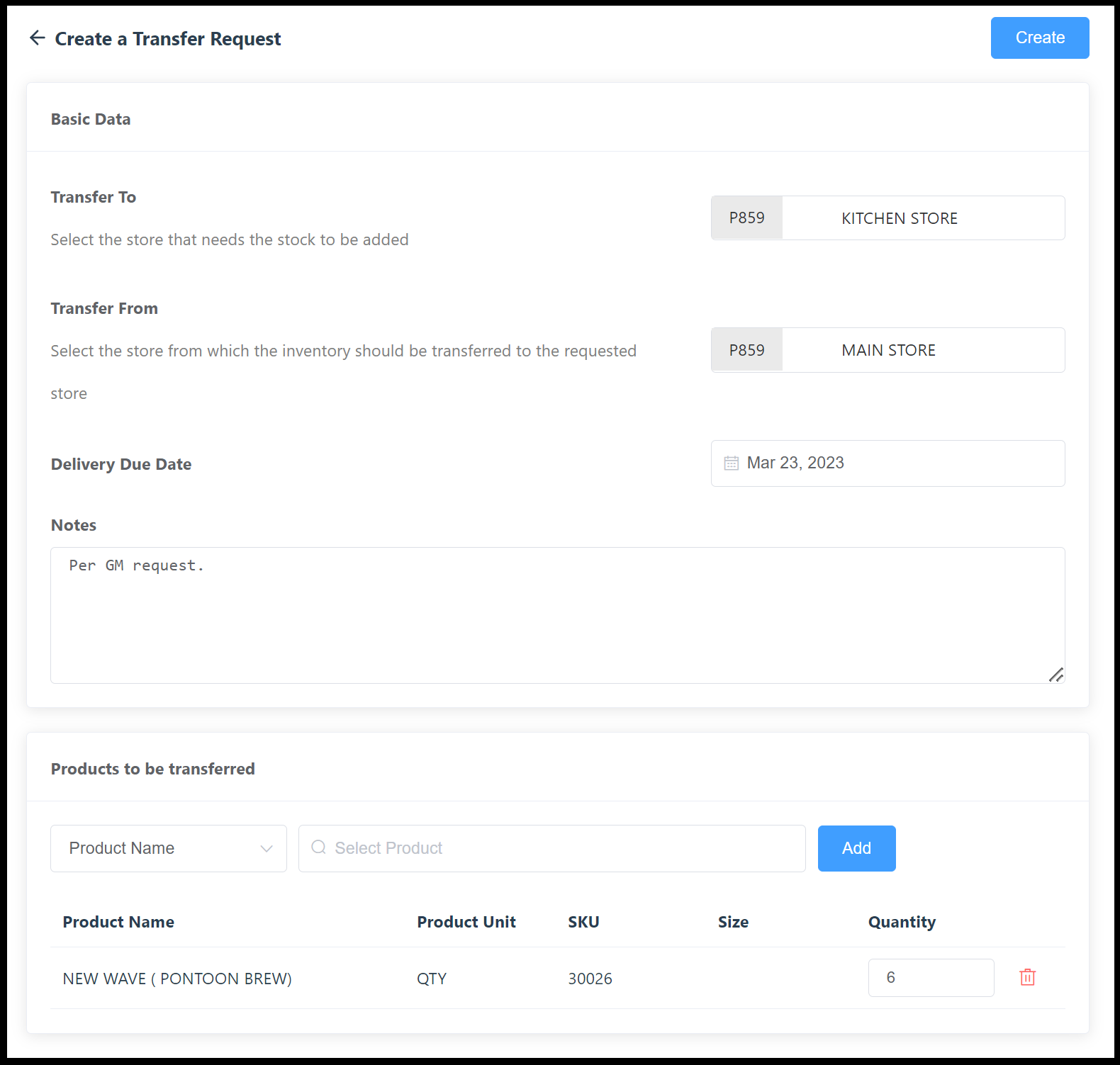 Create a Transfer Request Panel - Completed