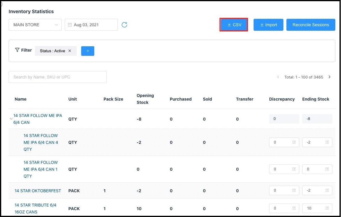 Inventory Statistics Panel