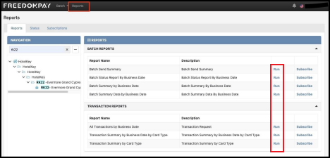 Reports Page - Run Links