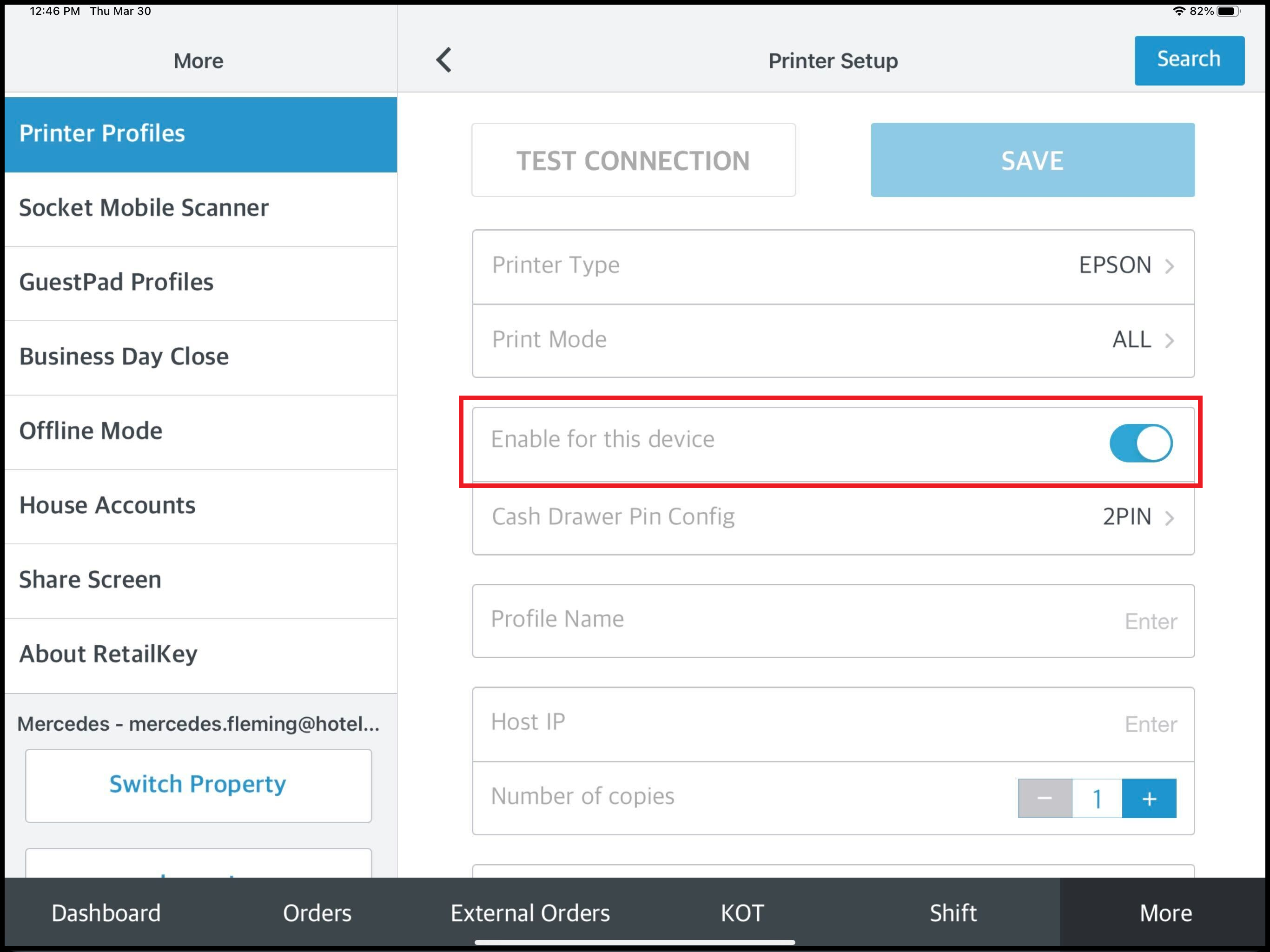 Printer Setup - Enable For This Device