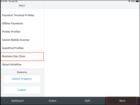 More Tab - Business Day Close Link