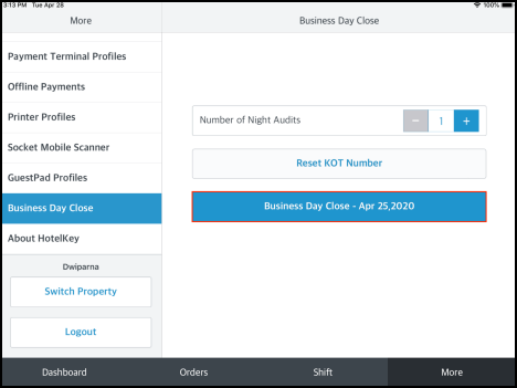 Business Day Close Page